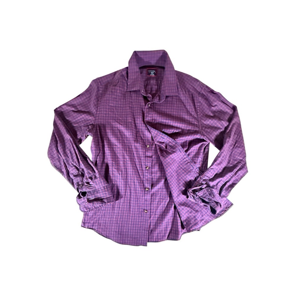 Untuckit Shirt Adult Medium Red Tartan Plaid Slim Fit Thin Flannel Button Mens